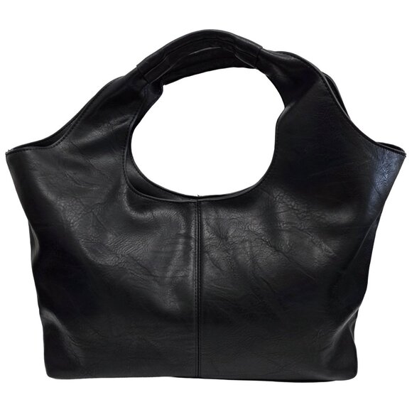 Ahdorned Black Faux Leather Hobo Bag with Detachable Clutch - Picture 1 of 8